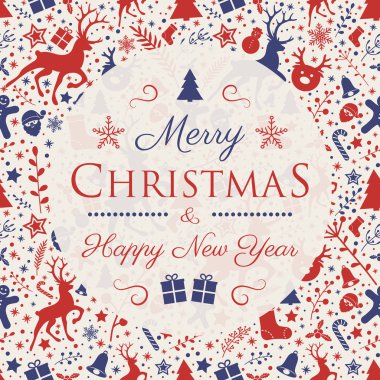 Mevsimlik süsler ile dekoratif Noel kartı. Vektör.