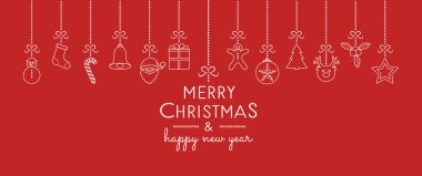 Christmas dekorasyon dilek ve asılı ile çizilmiş öğeleri ver. Vektör.