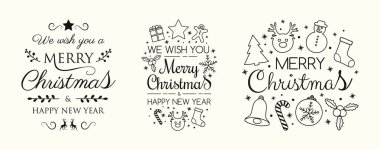 Noel süslemeleri ve selam ile ayarlayın. Vektör.
