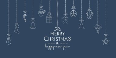 Vintage Noel kartı asılı ile çizilmiş öğeleri ver. Vektör.