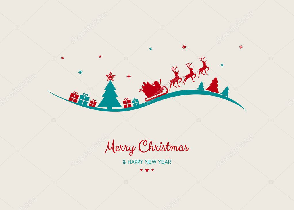 Design of Christmas postcard with wishes and Santa Claus. Vector.