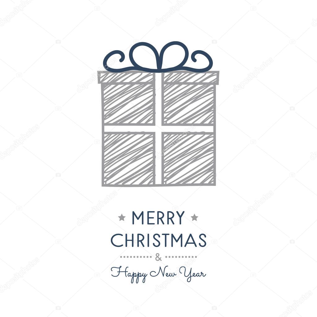 Christmas greetings with hand drawn gift. Vector.