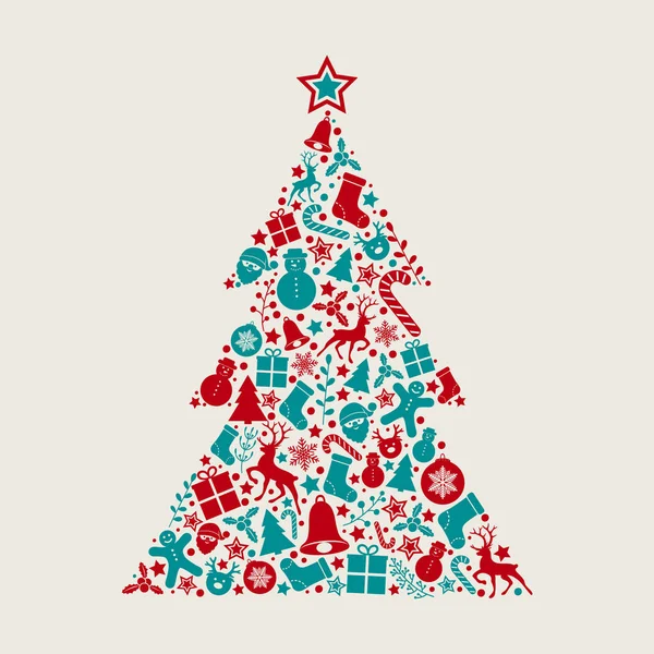 Dekoratif süs eşyaları ile Noel ağacı. Vektör.