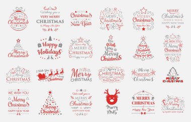 Yılbaşı süsleri ve selam ile ayarlayın. Vektör.