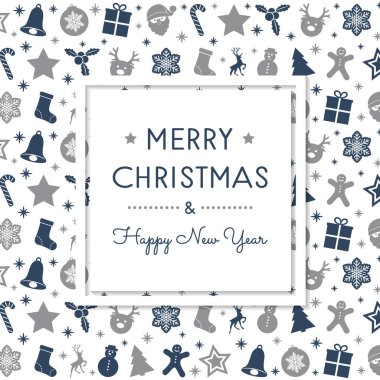 Neşeli Noel ve mutlu yeni yıl - tebrik kartı el ile süsler çizilmiş. Vektör.