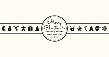 Neşeli Noel ve mutlu yeni yıl - dilek ve süs eşyaları ile banner. Vektör.