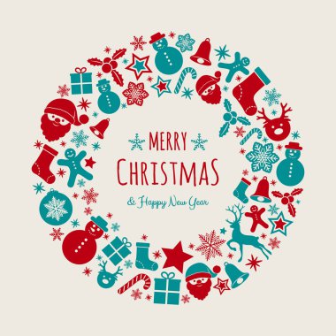 Dilek ve süs eşyaları ile Noel afiş tasarımı. Vektör.