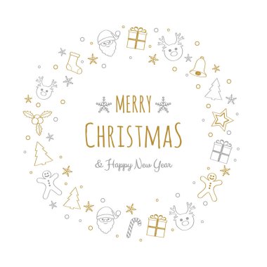 Noel kartı el ile kavramı süsler çizilmiş. Vektör.