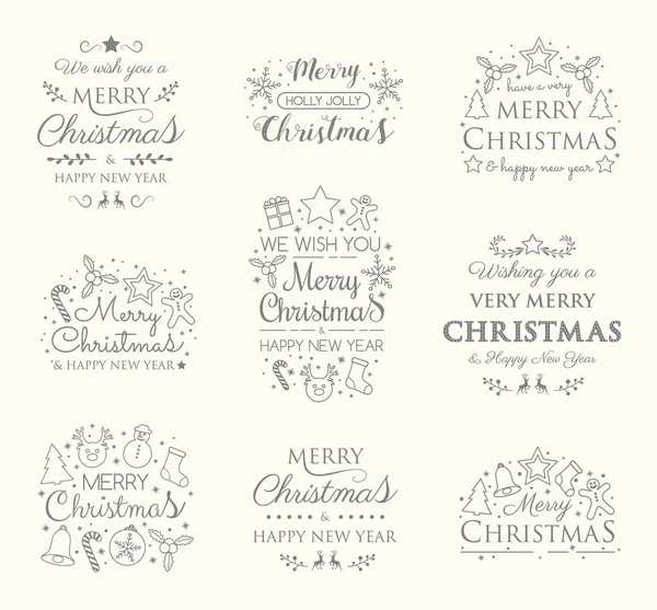 Cartes Voeux Noël Avec Décorations Souhaits Collection Vecteur — Image vectorielle