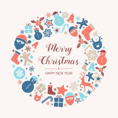 Noel çelenk ile süsler. Vektör.