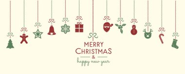 Noel süsler asılı vintage ile banner kavramı. Vektör.