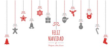 Feliz Navidad - Merry Christmas olarak İspanyolca çevrilmiştir. Vektör