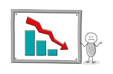 Çöp adam gösteren beyaz tahta ile sütun grafik ile. Vektör.