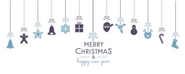 Güzel dekorasyon asma Noel kartı. Vektör.