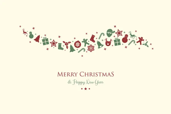 Neşeli Noel ve mutlu yeni yıl - tebrik kartı el ile süsler çizilmiş. Vektör.