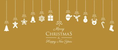 Neşeli Noel ve mutlu yeni yıl - süslemeleri ve dilek ile kartı. Vektör.