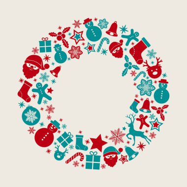 Noel çelenk dekorasyon ve şenlikli elemanları. Vektör.