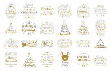 Noel süsler ve dilek ile ayarlayın. Vektör.