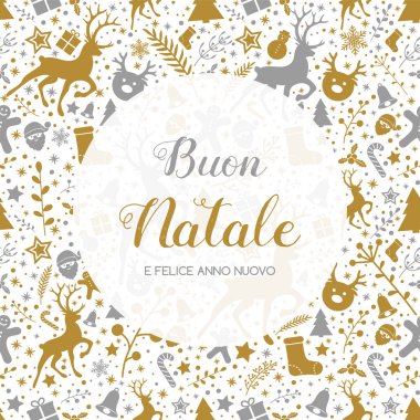 Buon Natale ve Felice Anno Nuovo - İtalyan Noel dilekleri. Vektör
