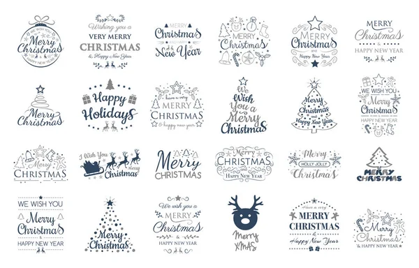 Symboles Noël Avec Souhaits Collection Typographie Vecteur — Image vectorielle