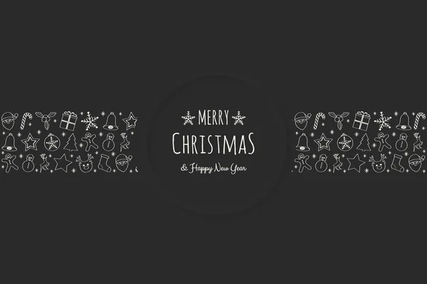 Веселого Різдва Щасливого Нового Року Вітальна Листівка Боку Звернено Орнаменти — стоковий вектор