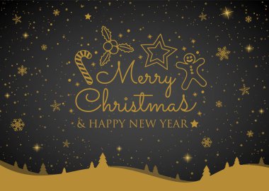 Parlak kar taneleri ile Noel tebrik kartı. Vektör.