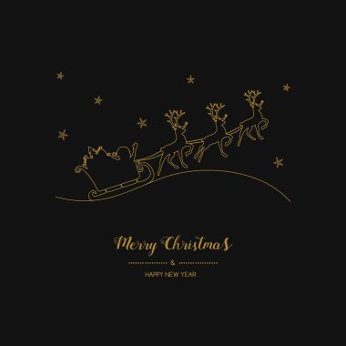 Çizgi film Noel Baba ve reindeers ile Noel tebrik kartı tasarımı. Vektör.