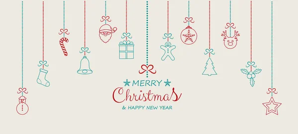 Weihnachtsgrußkarte Mit Hängenden Ornamenten Vektor — Stockvektor