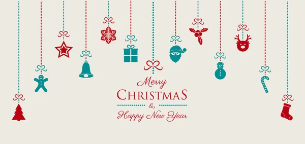 Carte Noël Nouvel Avec Décorations Souhaits Vecteur — Image vectorielle