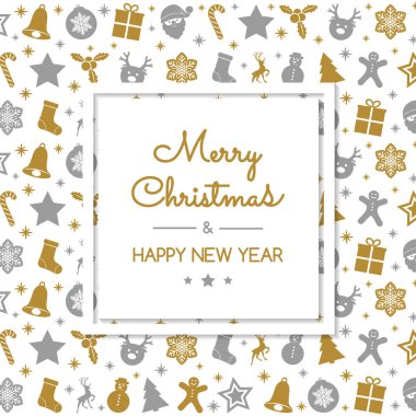 Neşeli Noel ve mutlu yeni yıl - kart el ile dekorasyon çizilmiş. Vektör.