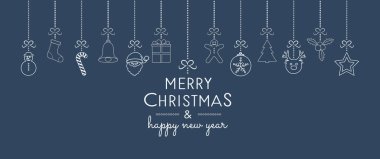 Dilek ve elle çizilmiş süsler ile yılbaşı banner tasarımı. Vektör.