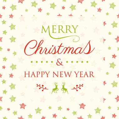 Metin ve süslemeleri ile Noel ve yeni yıl tebrik kartı. Vektör.