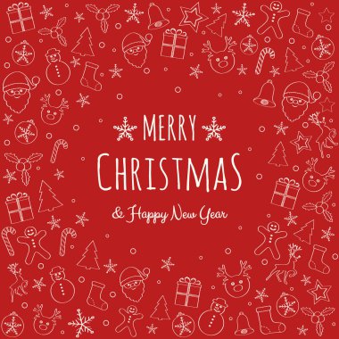 Noel kartı el ile kavramı süsler çizilmiş. Vektör.