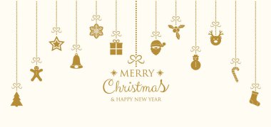 Neşeli Noel ve mutlu yeni yıl - afiş ile süsler. Vektör.