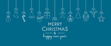 Christmas dekorasyon dilek ve asılı ile çizilmiş öğeleri ver. Vektör.