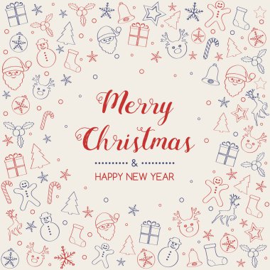 Noel kartı el ile kavramı süsler çizilmiş. Vektör.