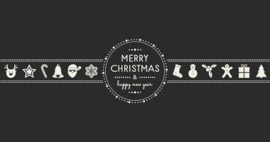 Neşeli Noel ve mutlu yeni yıl - dilek ve süs eşyaları ile banner. Vektör.