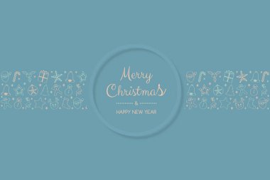 Dilek ve elle çizilmiş süs eşyaları ile Noel kartpostal tasarımı. Vektör.