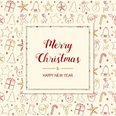 Vintage Noel kartı el ile öğeleri çizilmiş. Vektör.