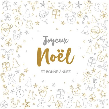 Joyeux Noel et Bonne Annee - Fransız Noel dilekleri. Vektör