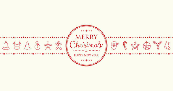 Christmas card with hand drawn decorations. Vector.