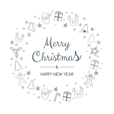 Noel tebrik kartı el ile kavramı süslemeleri çizilmiş. Vektör.