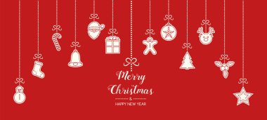 Elle çizilmiş süslemeleri ile ile Noel tebrik kartı tasarımı. Vektör.