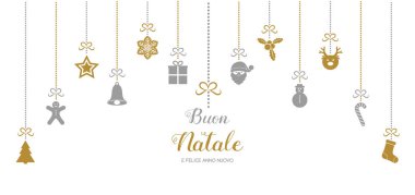 Buon Natale ve Felice Anno Nuovo - İtalyan Noel dilekleri. Vektör