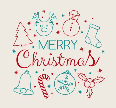 Metin ve süslemeleri Noel tebrik kartı. Vektör.