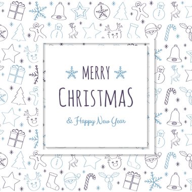 Noel tebrik kartı el ile kavramı süslemeleri çizilmiş. Vektör.