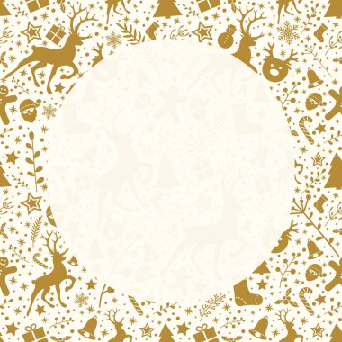 Dekoratif süs eşyaları ile Noel tebrik kartı. Vektör.