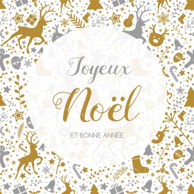 Joyeux Noel et Bonne Annee - Fransız Noel dilekleri. Vektör