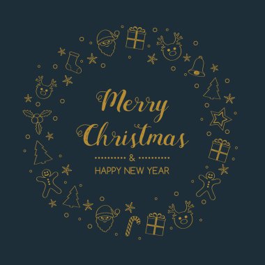 Elle çizilmiş süslemeleri ile ile Noel tebrik kartı tasarımı. Vektör.