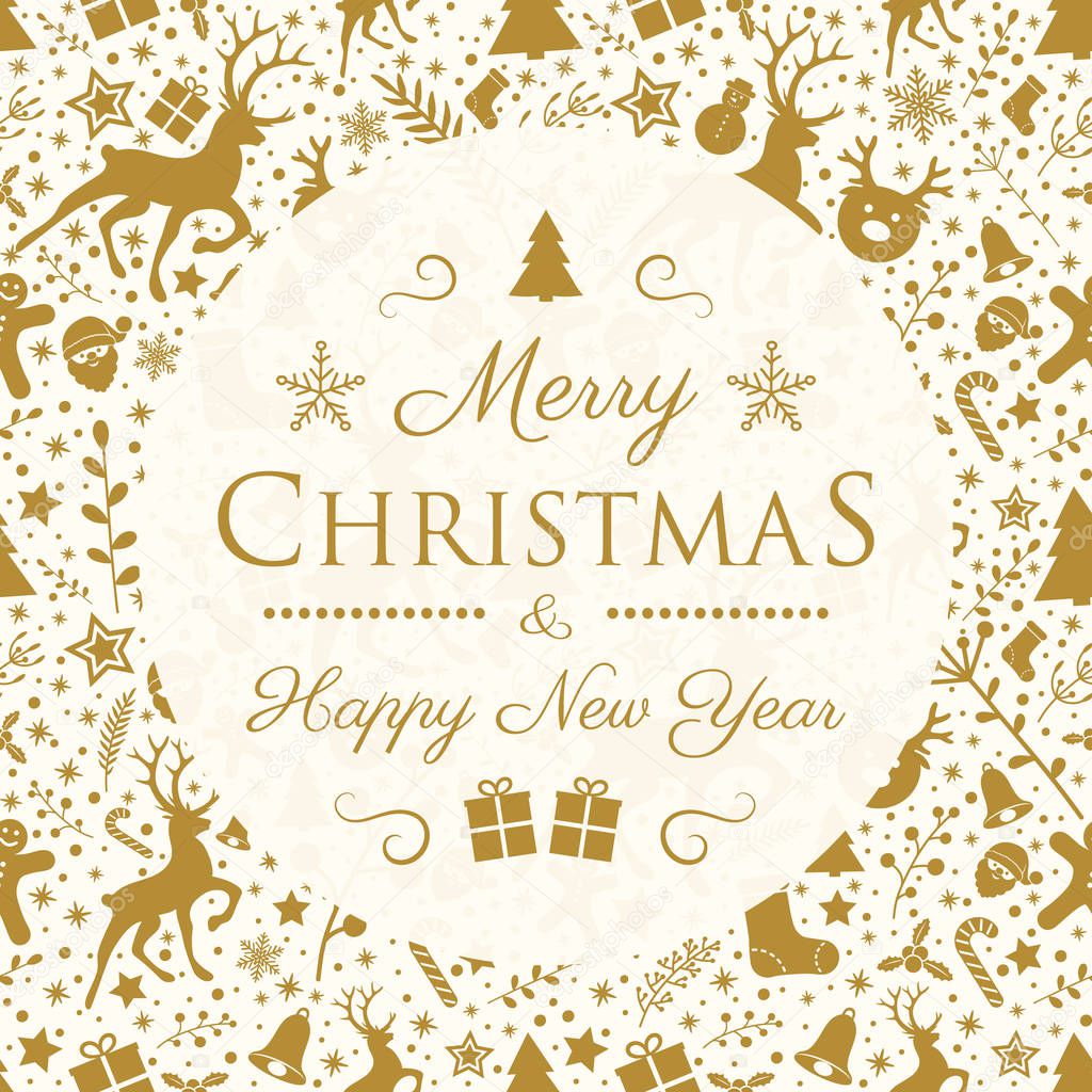 Christmas banner with festive ornaments and greetings. Vector. 